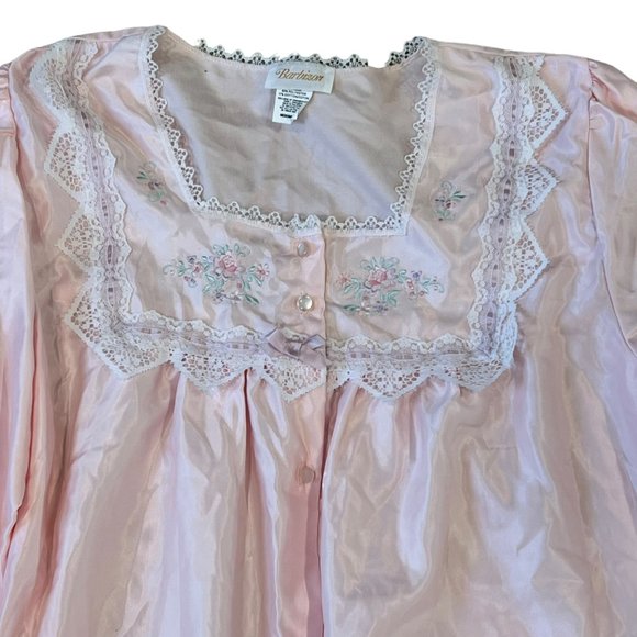 Barbizon Vintage Cuddleskin Pink Shiny Satin Pajama Top NWT Lace Neck Medium - Picture 3 of 7